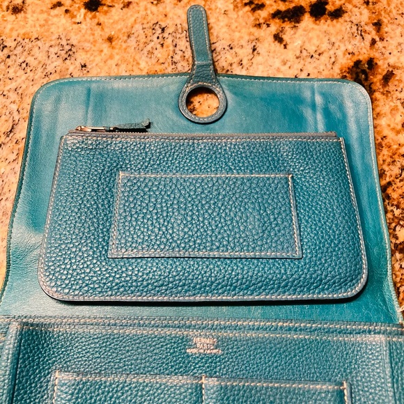 Hermes Turquoise Pebbled Leather Wallet - Picture 4 of 6